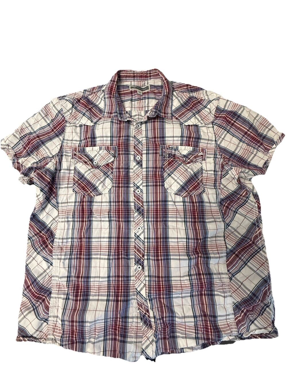 INC Men’s XXL Plaid Sleeveless Button Front Shirt Red Blue White